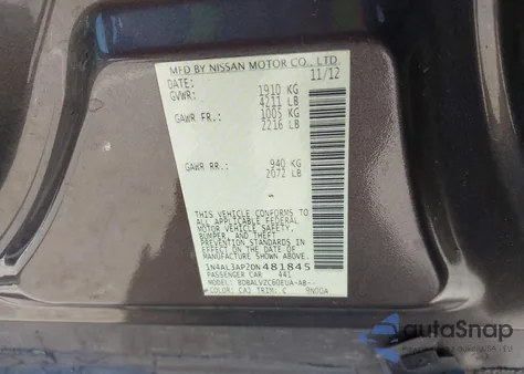 2013 Nissan Altima 2.5 Sl from USA, damaged, VIN 1N4AL3AP2DN481845